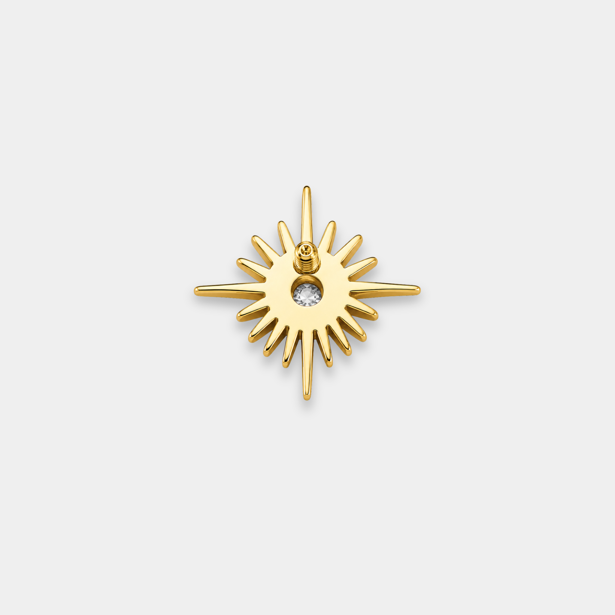 Embout piercing Solaris en titane gold vu de dos avec zircon blanc central et motif étoile soleil