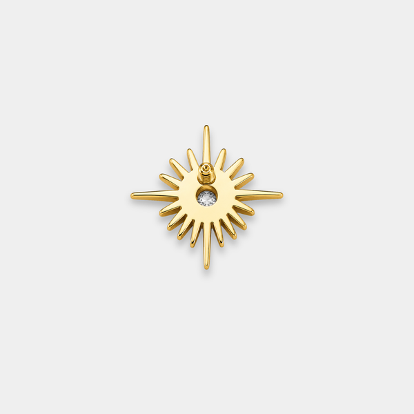 Embout piercing Solaris en titane gold vu de dos avec zircon blanc central et motif étoile soleil