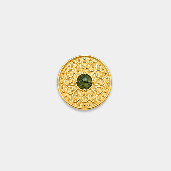 Embout piercing Sora en titane gold, pierre naturelle moss agate, vu de face
