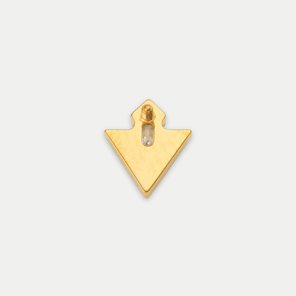 Embout piercing Trias en titane gold, zircon rectangle et petits zircons en forme triangulaire, vu de dos