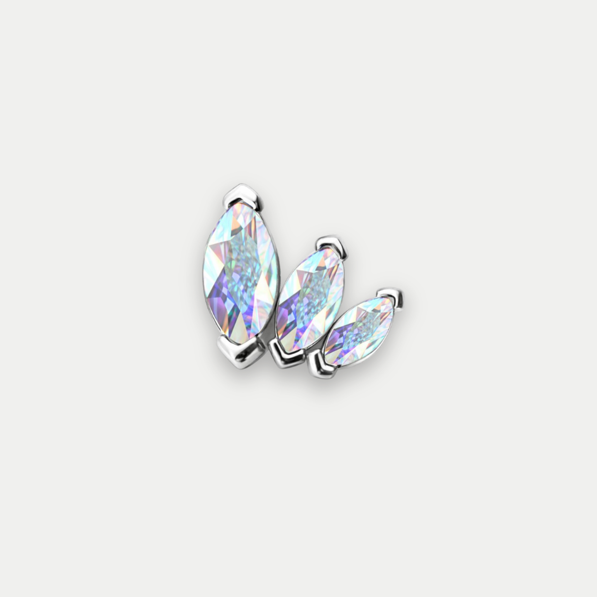 Embout piercing Yara en titane avec zircon multicolore blanc, vu de face