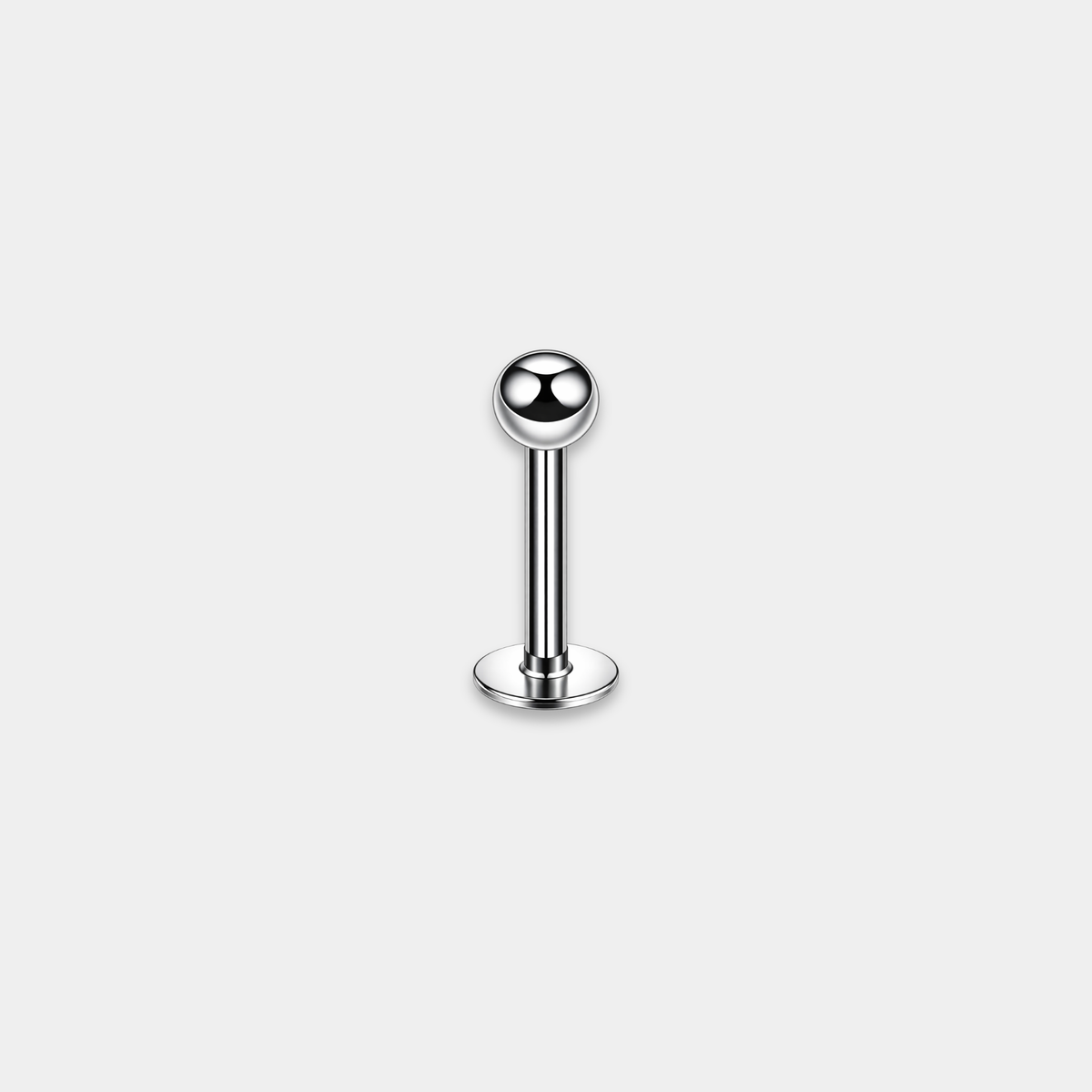 Labret piercing en titane avec bille, vu de face