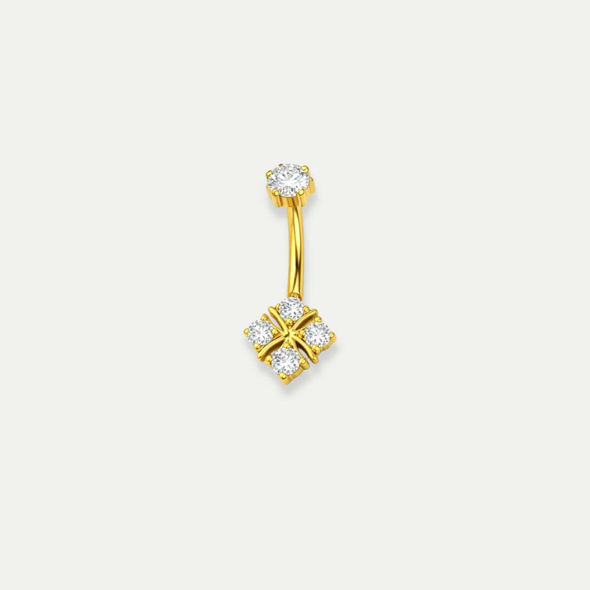Piercing nombril Olympe en titane gold avec zircon, vu de face